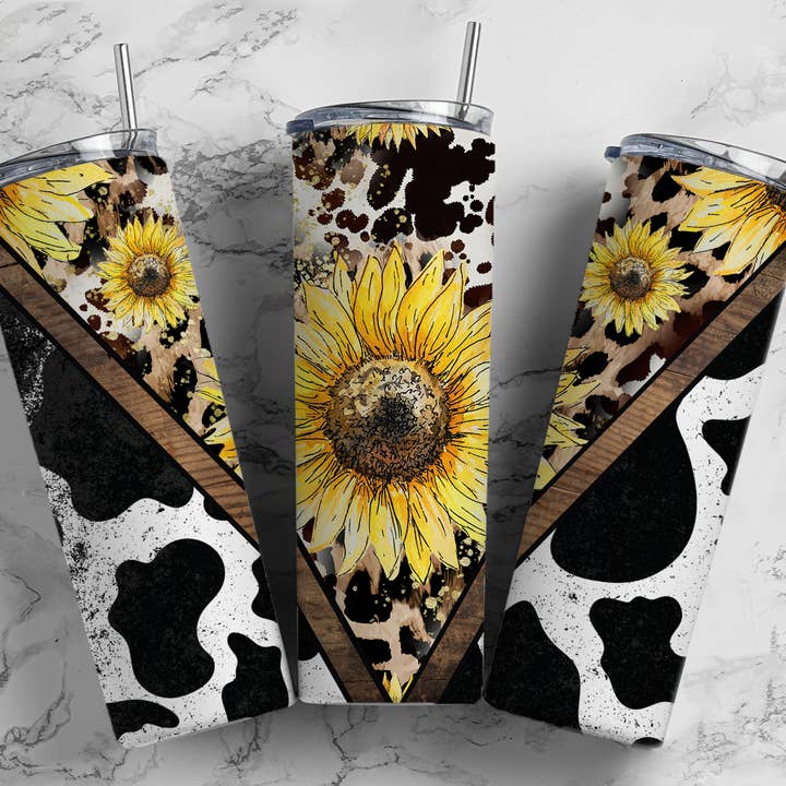Sunflower Cow Print Tumbler for wholesale by Beautiful Creations by Laney