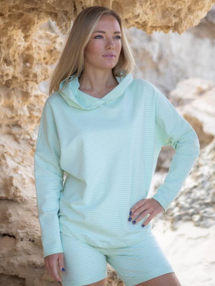 Sudadera con capucha de algodón a rayas en color menta para venta al por mayor de Fit Bird