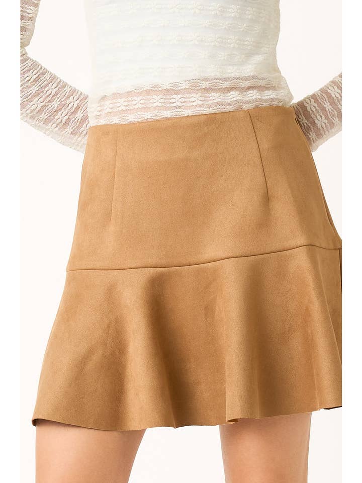 MINI-JUPE-PANTALON PATINEUSE TAILLE HAUTE EN DAIM pour la vente par mittoshop