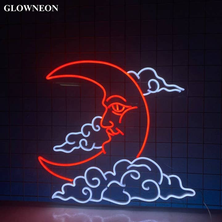 Glow Neon - Wholesale Neon Sign - Cresent Moon Cloud Led Wall Art, Moon Lover Neon Wall Decor1