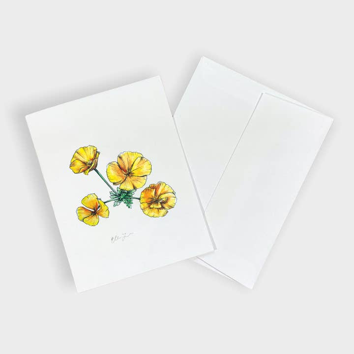 California Poppy Wildflower A2 Individual Notecard for wholesale by Elena Johnson Art