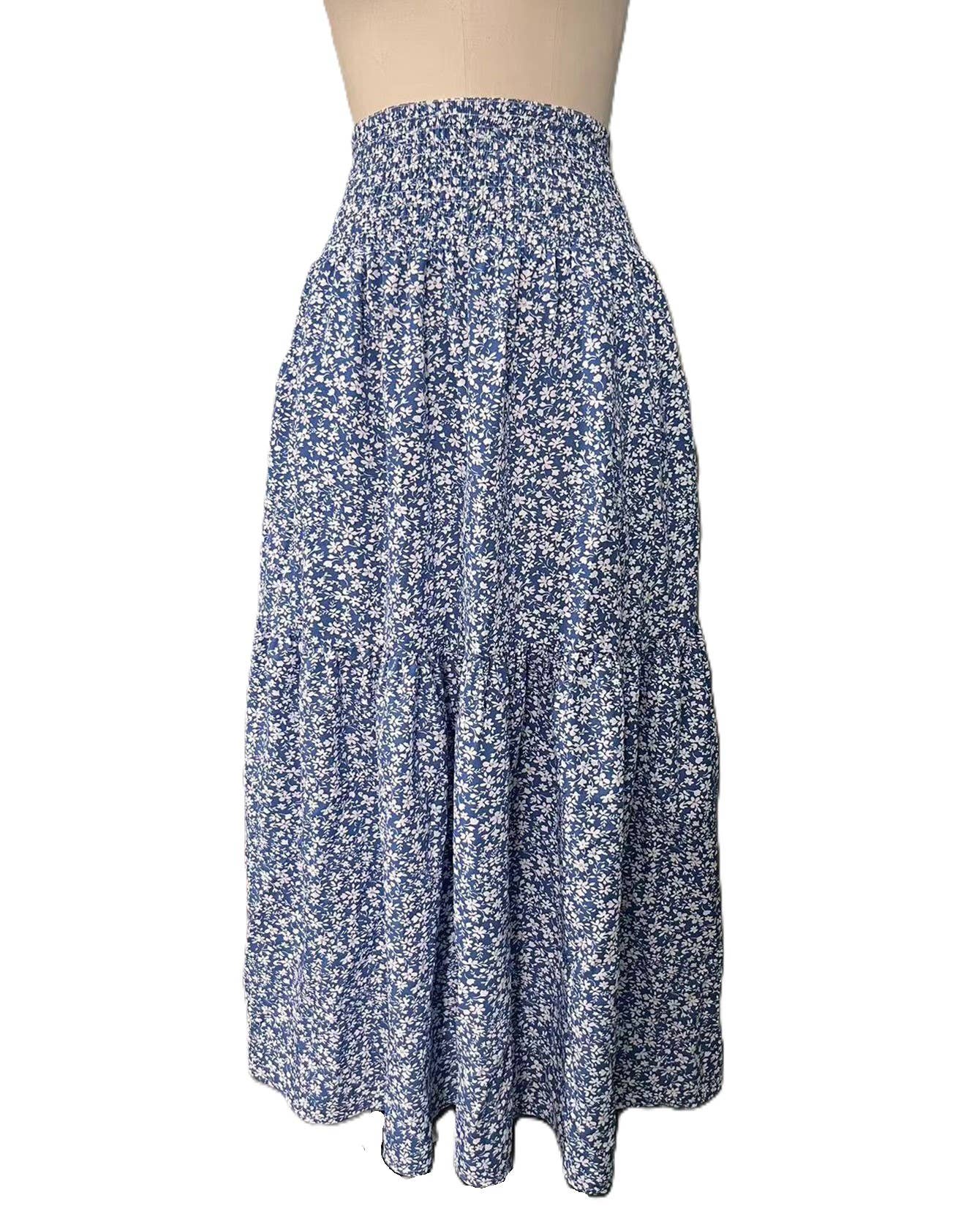 Rosa Clothing - Wholesale Skirt - Women's - Ditsy Floral Smocked Waist A-Line Skirt12