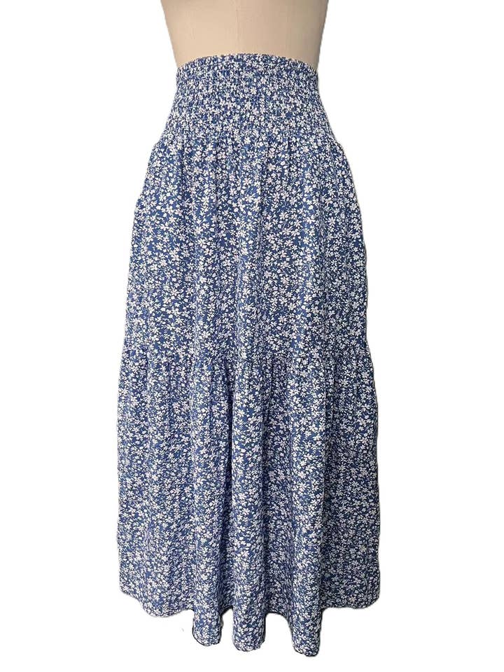 Rosa Clothing - Wholesale Skirt - Women's - Ditsy Floral Smocked Waist A-Line Skirt12