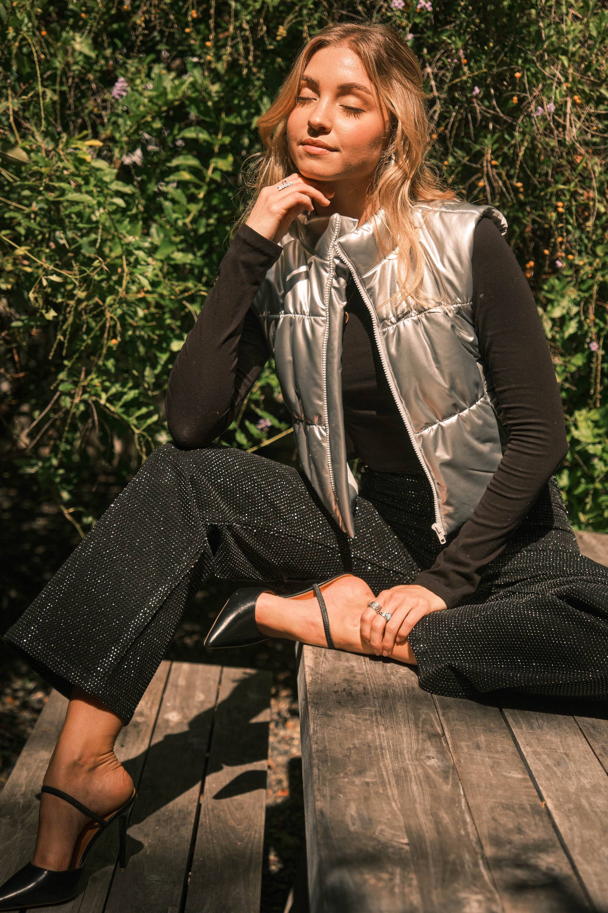 Blue B - Wholesale Outerwear Vest - Women's - 22656J - Gloss Shiny PU Quilted Puffer Zip Up Crop Vest62