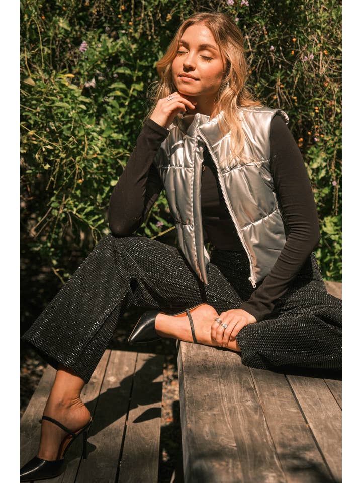 Blue B - Wholesale Outerwear Vest - Women's - 22656J - Gloss Shiny PU Quilted Puffer Zip Up Crop Vest62