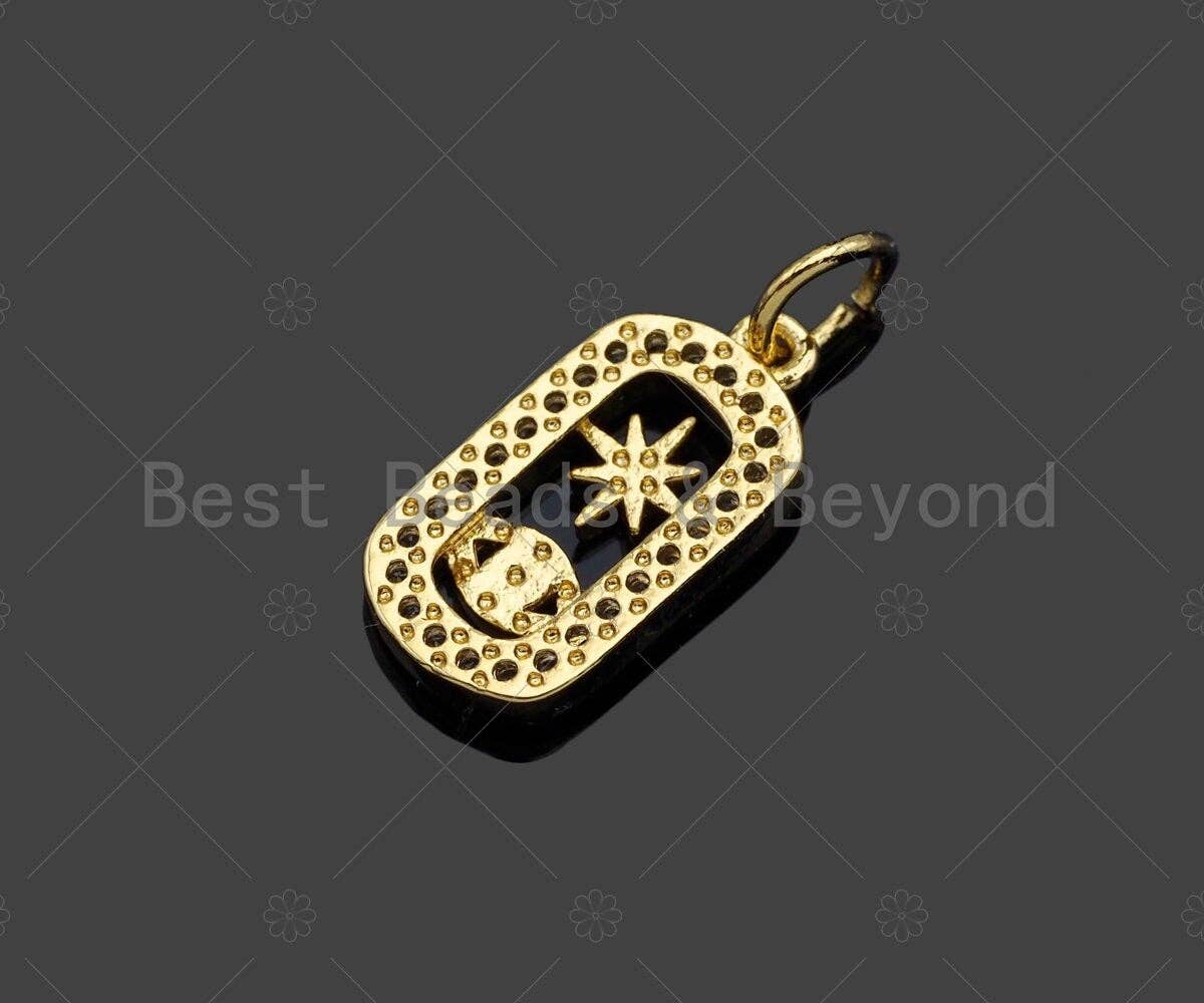 BestBeads&Beyond - Vendita all'ingrosso Ciondolo/pendente - Cz Micro Pave Evil Eye Stella Pendente Su Ciondolo/Charm Di Forma Ovale, Ciondolo Con Zirconi Cubici, Ciondolo Ciondolo Ciondolo Ciondolo Ciondolo 8x #LK2372