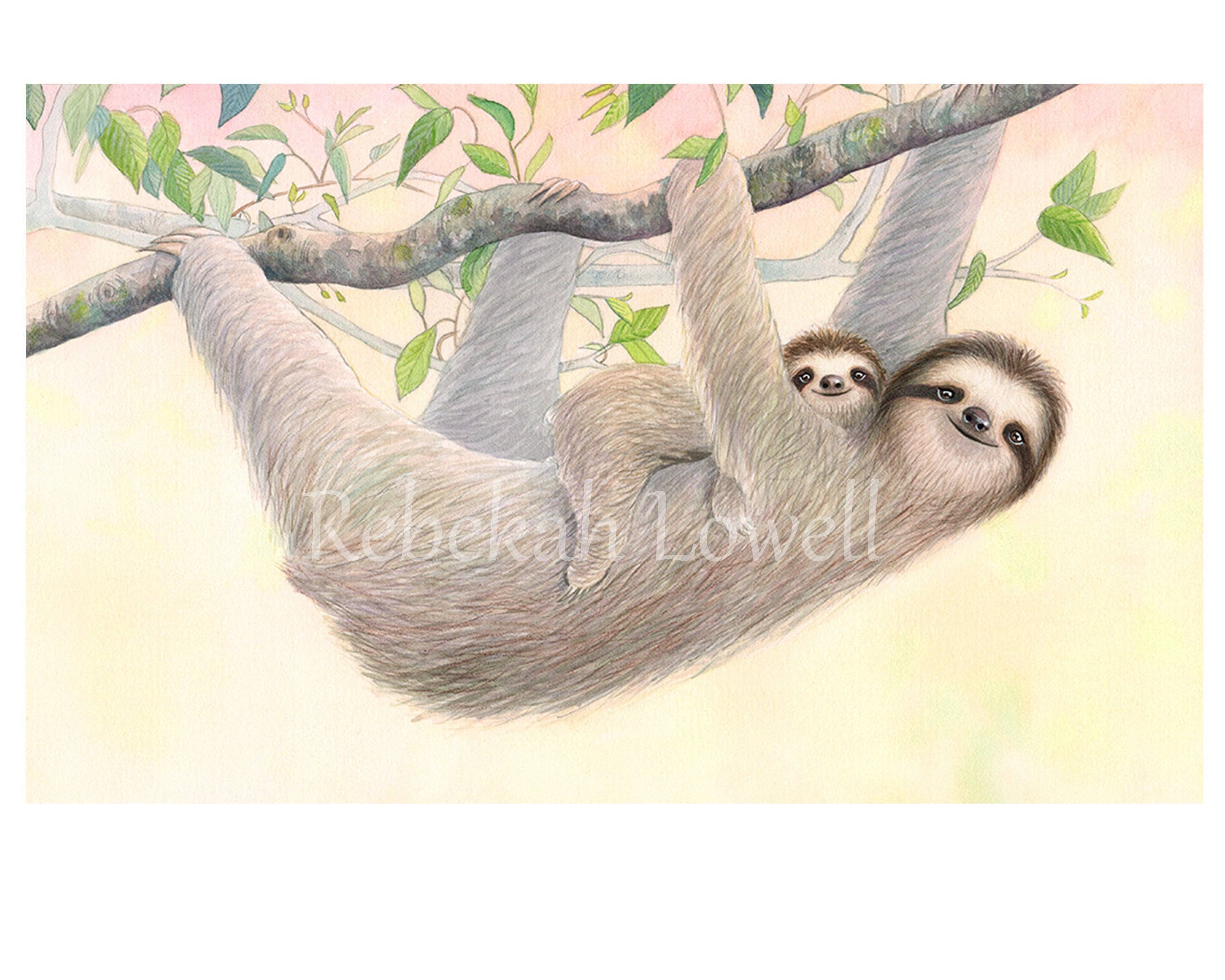 Rebekah Lowell Creative Studio - Wholesale Art Print - Sloth Mama and Baby Print1
