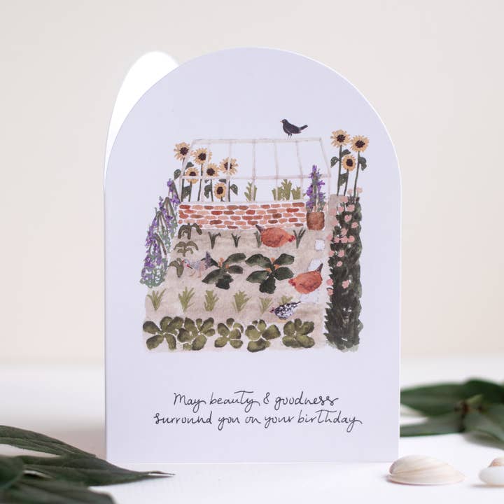 'Beauty & Goodness' Vegetable Garden Birthday Card for wholesale by The Hidden Pearl Studio