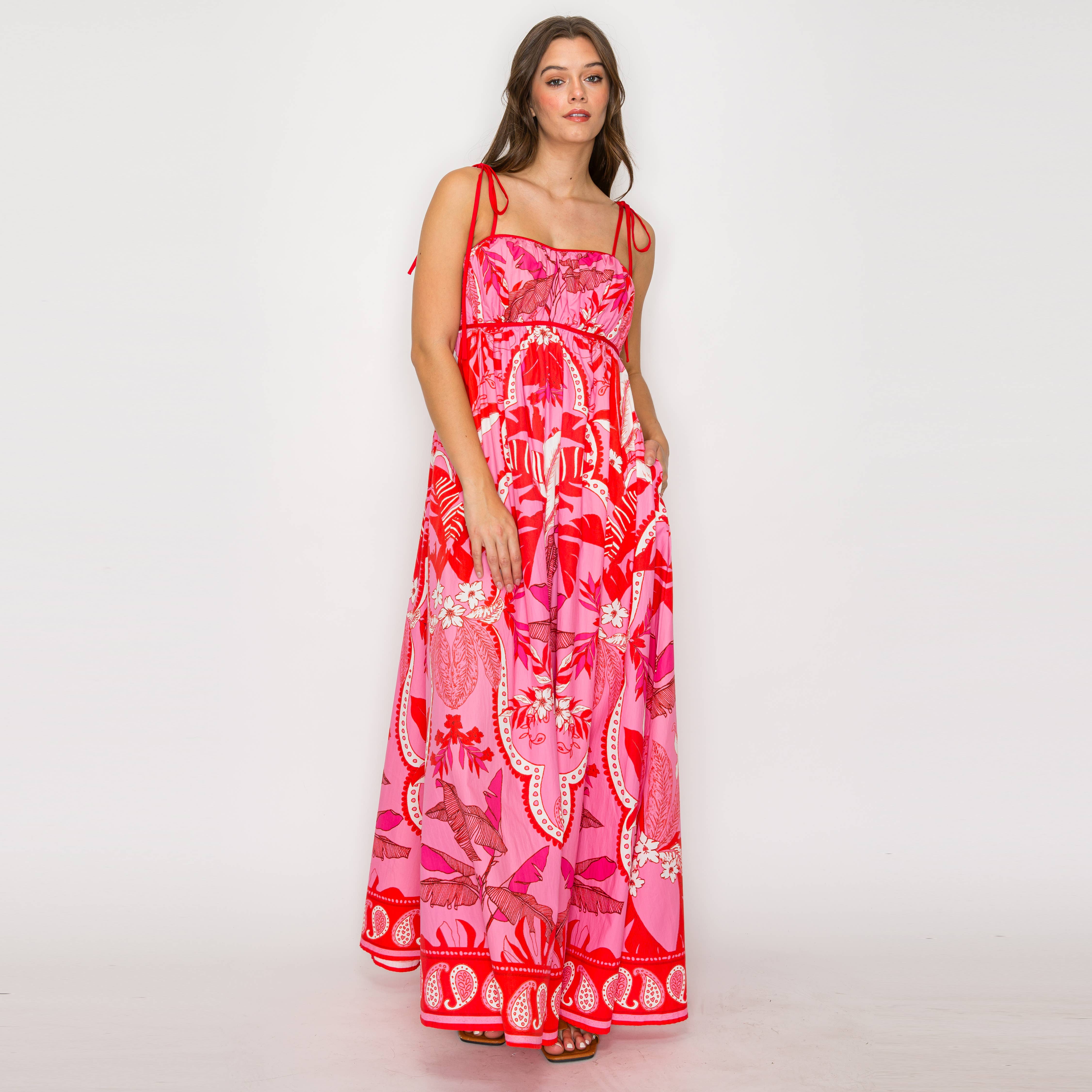 LoveWednesday – wholesale Dress – Women's – Red & Pink Wild Jungle Print Maxi Dress - LWD29011