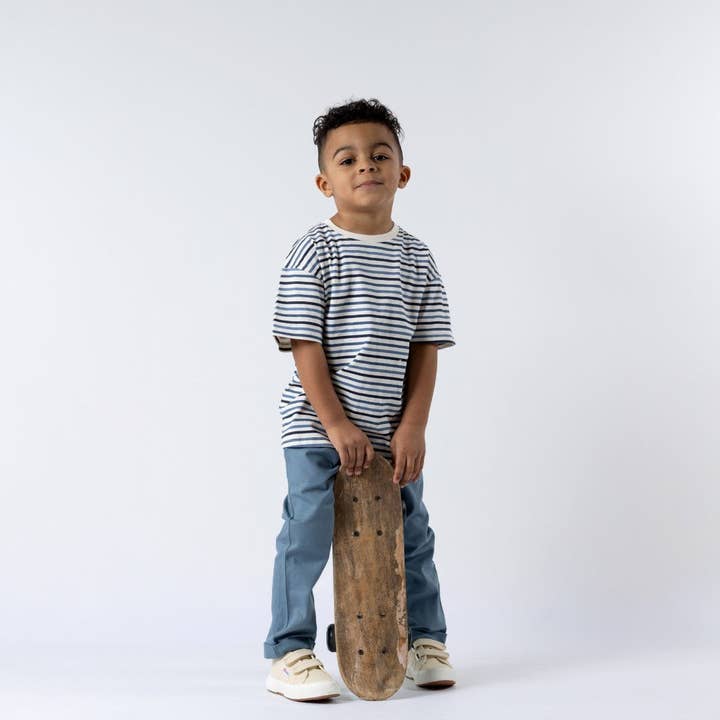 Ecru White Kids Navy Blue Striped T-shirt for wholesale on Faire