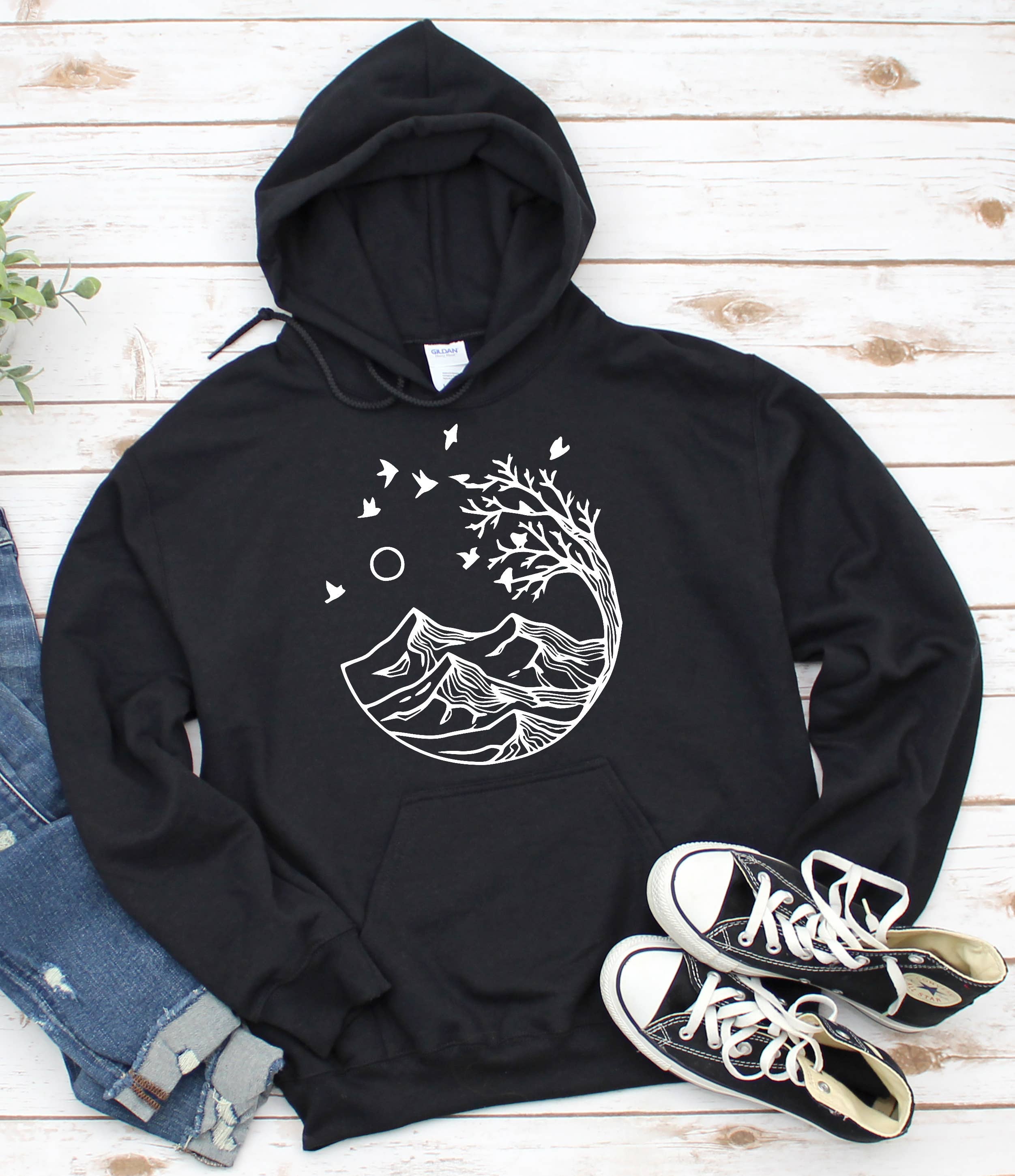 Gerdees - Wholesale Screen Printed T-Shirt - Women's - Blowing Mountain Circle, Outdoor mountains, Camping Crewneck4