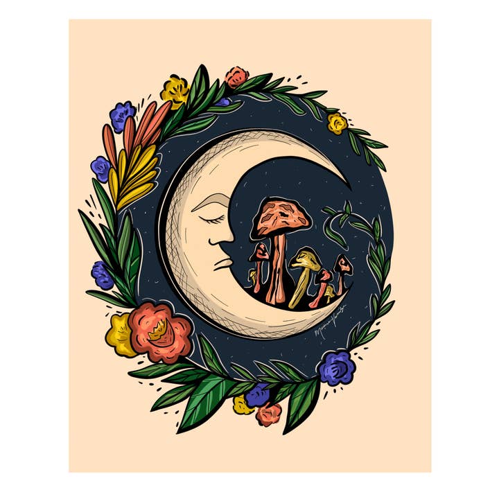 Mushroom Moon Giclee Art Print for wholesale by Madison Vermilya Art