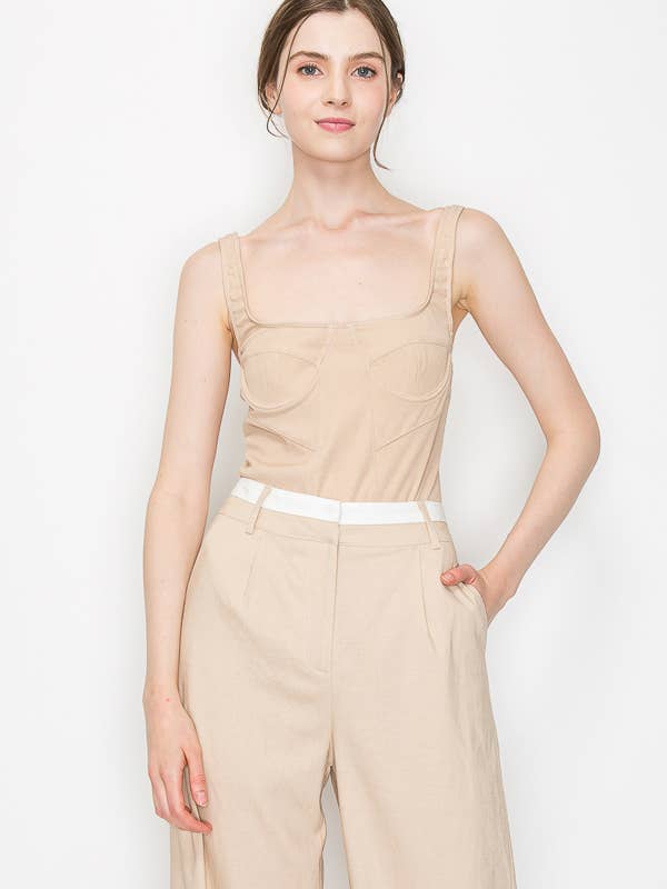 TT4103 SLEEVELESS LUREX RIBBED CORSET BODYSUIT for wholesale by Edit by Nine