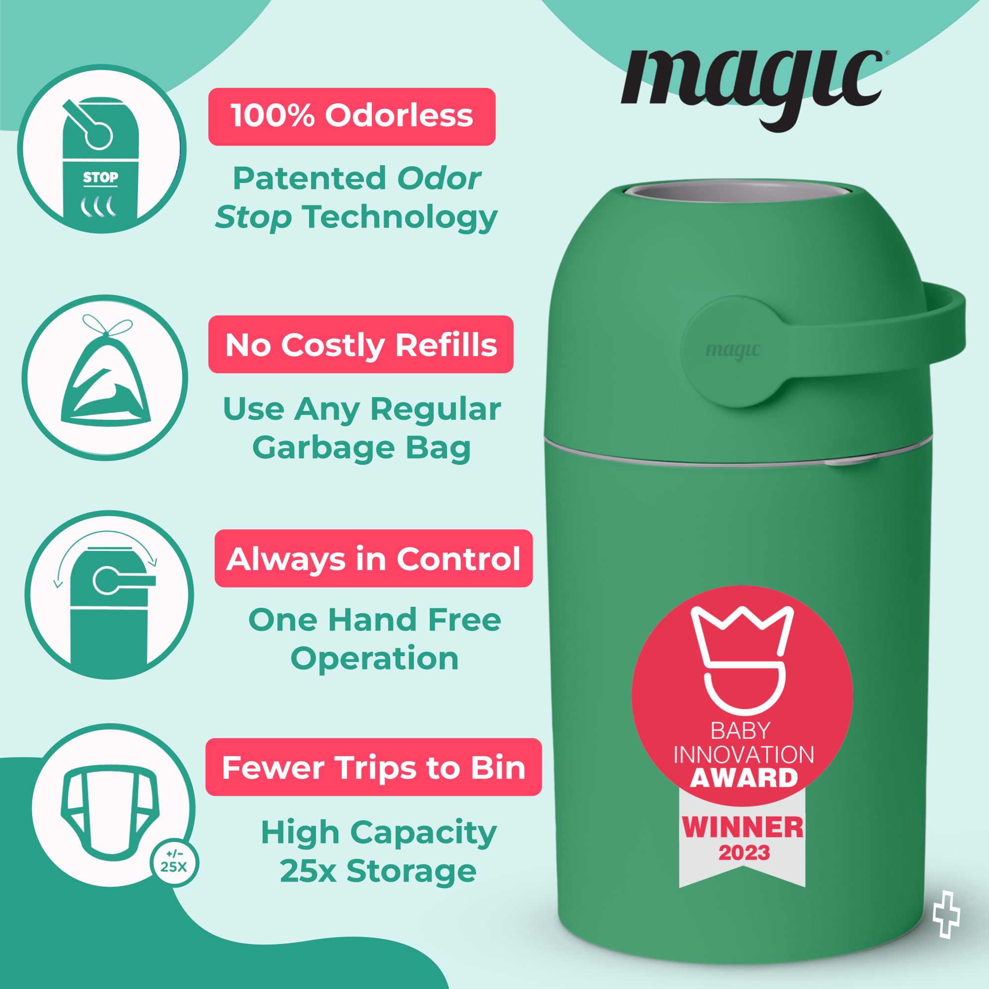 SHEERUN - Wholesale Diaper Caddy - Baby - Pure Magic Majestic Diaper Pail (Patented Odor-Stop System)16