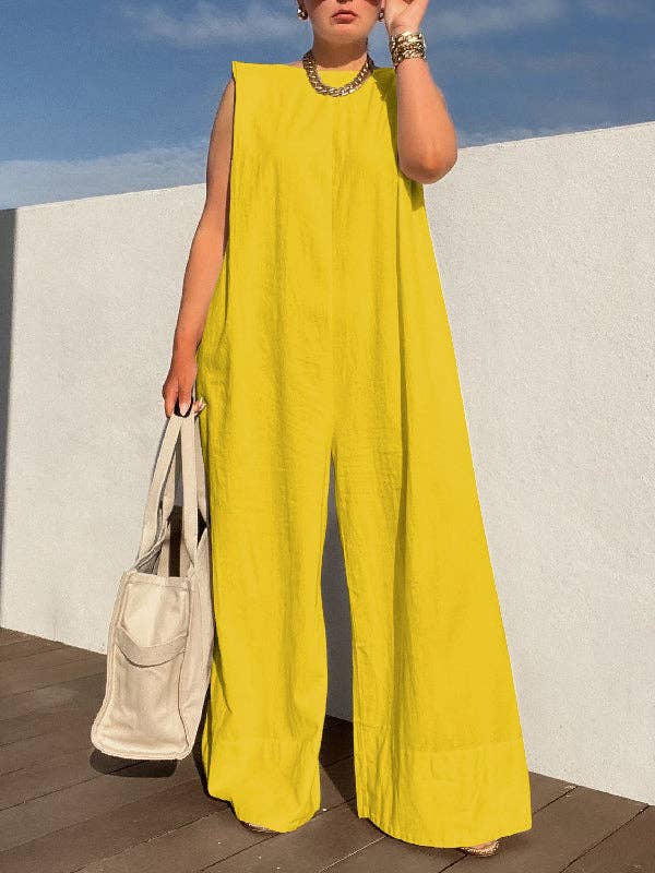 UZ Wholesale Store - Wholesale Jumpsuit - Dames - Mouwloze jumpsuits met wijde pijpen in effen kleur2