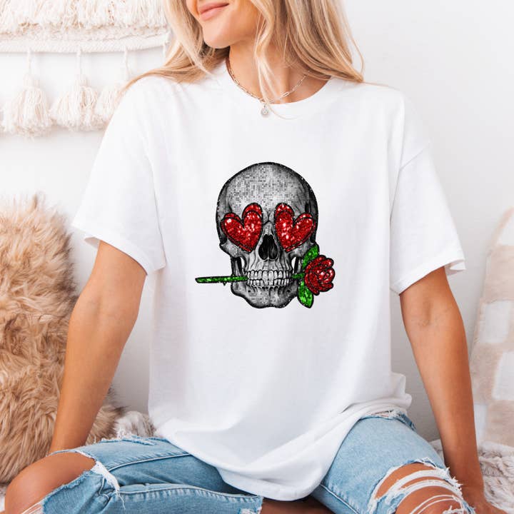 Skull/Rose Graphic Tee #216 for wholesale by Urban Edge Co.