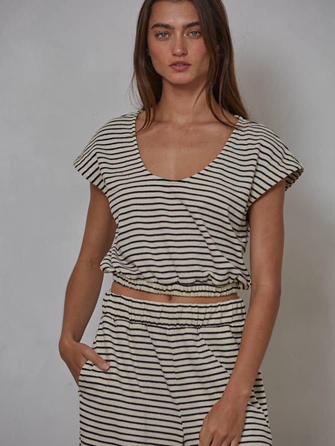 L8446 | Knit Polyester Cotton Striped Short Sleeve Top for wholesale by By Together