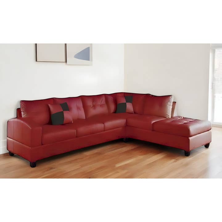 Rød sofa i bonded læder, vendbar, 78"x33"x34", 2 puder for engroshandel hos Greenwestons