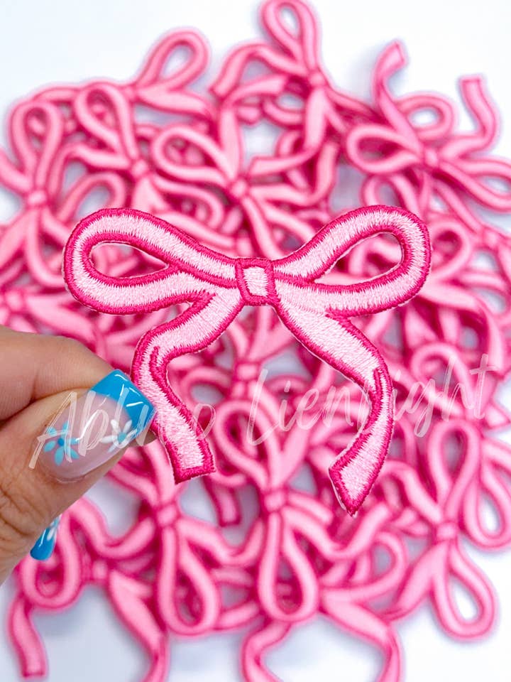 hot pink dainty bow trucker hat embroidery patch iron on for wholesale by ABLNco