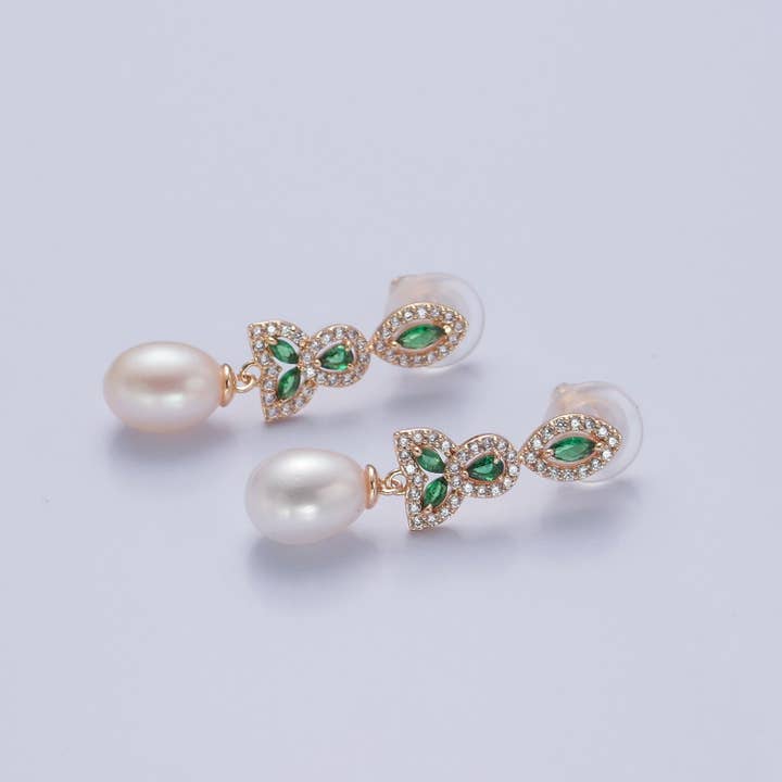 Dainty Drop Gold Emerald Green CZ ✦ EA-21T532 for wholesale by Simply Jewels