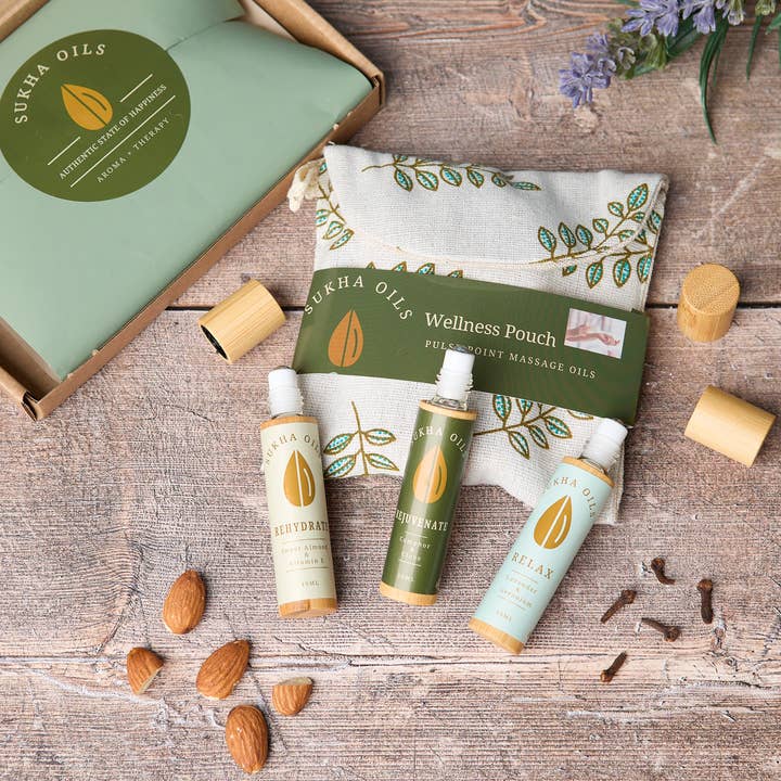 Wellness Leaf Pouch- Pulse Point Massage Oils for wholesale by Sukha Oils Ltd