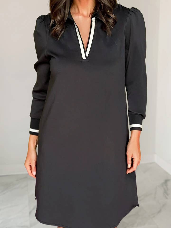 Contrast Collared Long Sleeve Shift Mini Dress | S-XL for wholesale by Aapparella