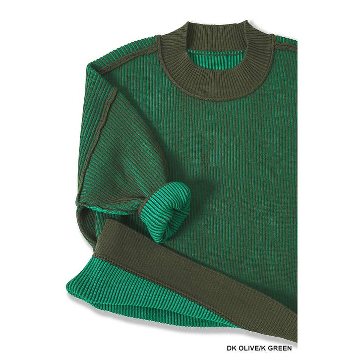 Style Up – wholesale Sweatshirt – Women's – EXPOSED SEAM TWO TONE SWEATER HI LOW SIDE SLITS11