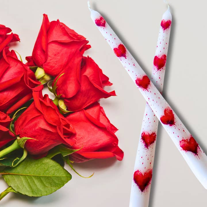Designs by Michaela - Wholesale Tapered Candle/Candlestick - Valentine Red Hearts Love Taper Candle