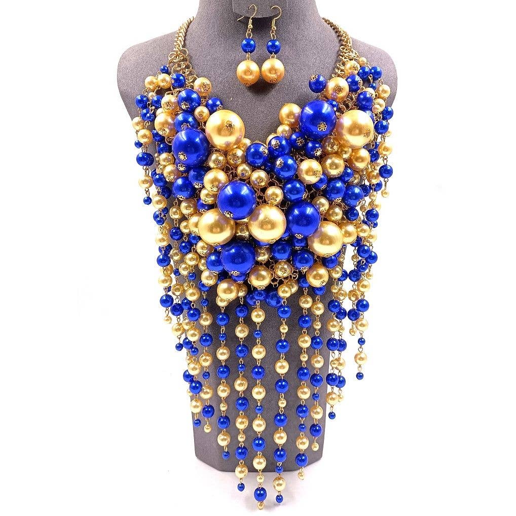 Diacly - Wholesale Beaded/Pearl Necklace - Chunky Dangling Pearls Choker Necklace Set8