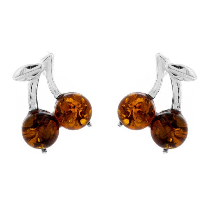 Clous d'oreilles cerises orange ambre et boîte de présentation pour la vente par Nova Silver