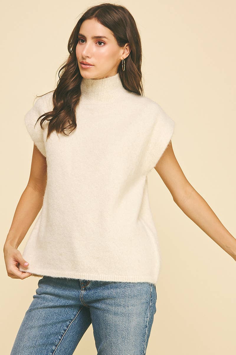 PINCH - Wholesale Knit Sweater - Women's - TURTLE NECK CAP SLEEVE SWEATER - 6334W3