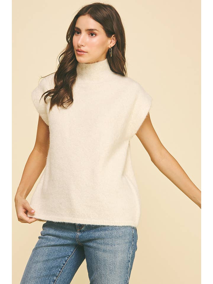 PINCH - Wholesale Knit Sweater - Women's - TURTLE NECK CAP SLEEVE SWEATER - 6334W3