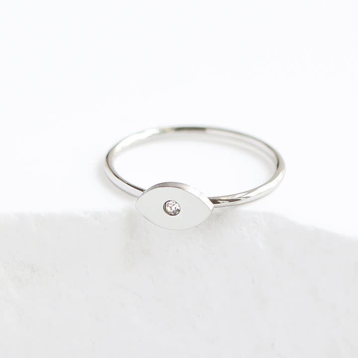 WJW - Wholesale Band/Stacked Ring - 18K Gold PVD Stainless Steel CZ Stone Evil Eye Symbol Ring / ZRJ00044