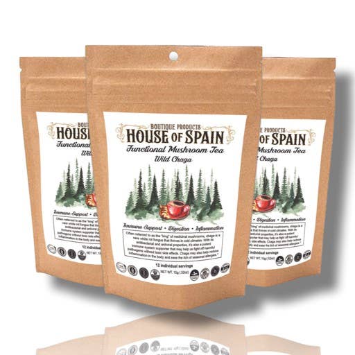 Chá de Cogumelo Chaga Selvagem – Pack de 10 por atacado de House of Spain Wellness