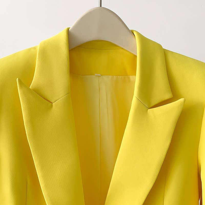 Giallo BL045 Runway Fashion Blazer da donna con piume dritte in vendita all'ingrosso su Faire2