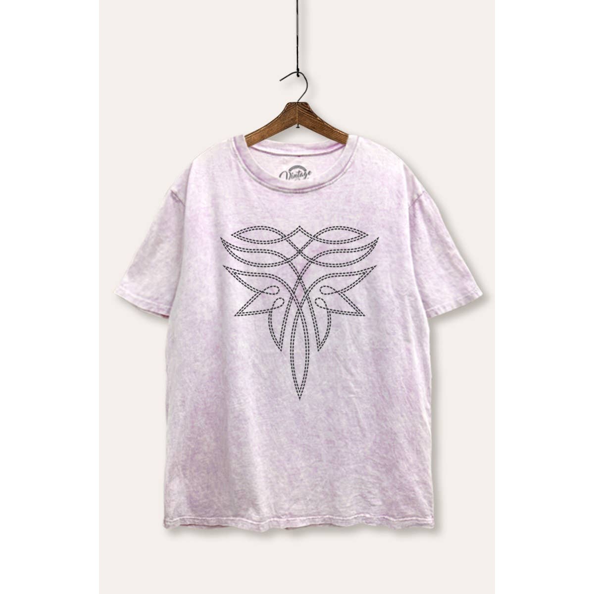 STARCHIS - Wholesale T-Shirt (Graphic) - Women's - WESTERN BOOT STITCH PATTERN GRAPHIC MINERAL WASH BOXY T-SHIR1
