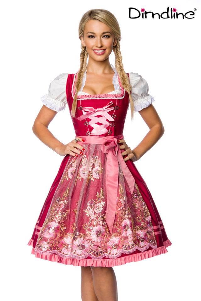 Rose Red Premium Dirndl with Embroidery for wholesale on Faire