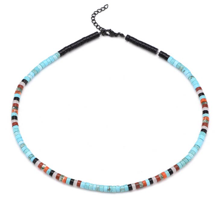 Collier perles noir rouge turquoise blanc et vert pour la vente par SIXTY STONES