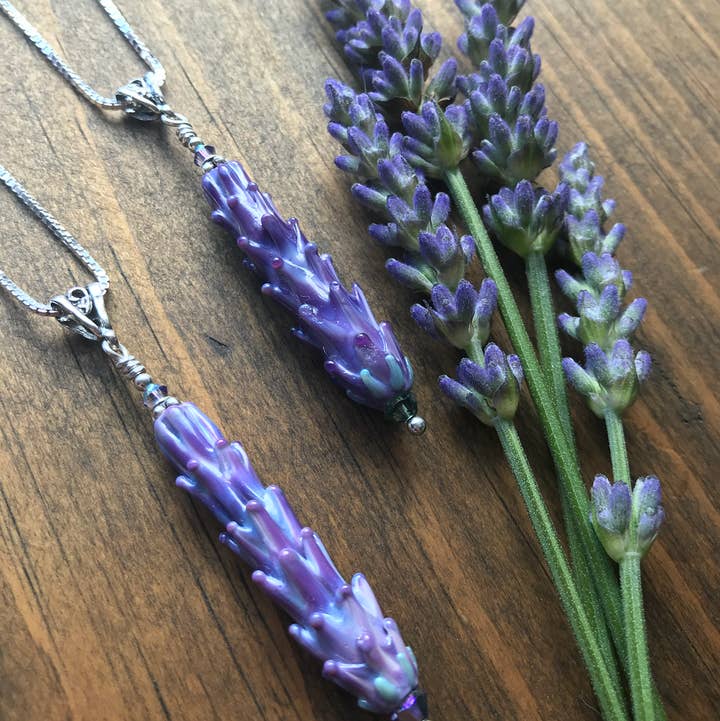 Lavender Beads - Wholesale Pendant/Charm Necklace - Long Lavender Glass Bead Pendant, Large9