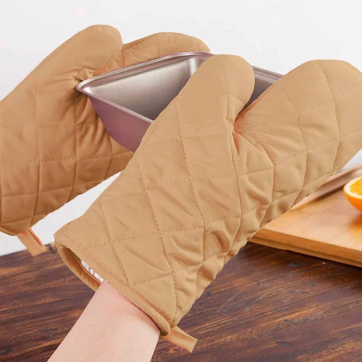 Beige Heat Resistant Thick Soft Kitchen Oven Glove Mitts for wholesale by home mart goods