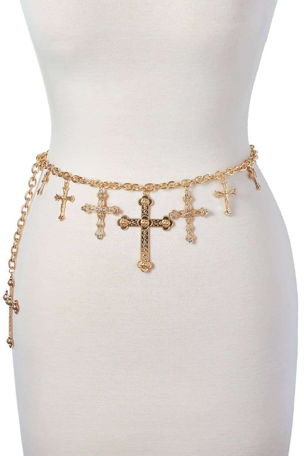 anbfashion - Wholesale Belt - Women's - Gothic Inspired Cross Chain Belt Dangling Charms Rhinestone