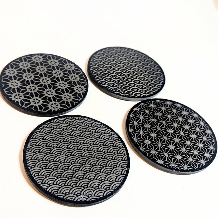 Japanese Patterns Coaster 4 Pack In Slate traditional Japan for wholesale by Chikai Shop