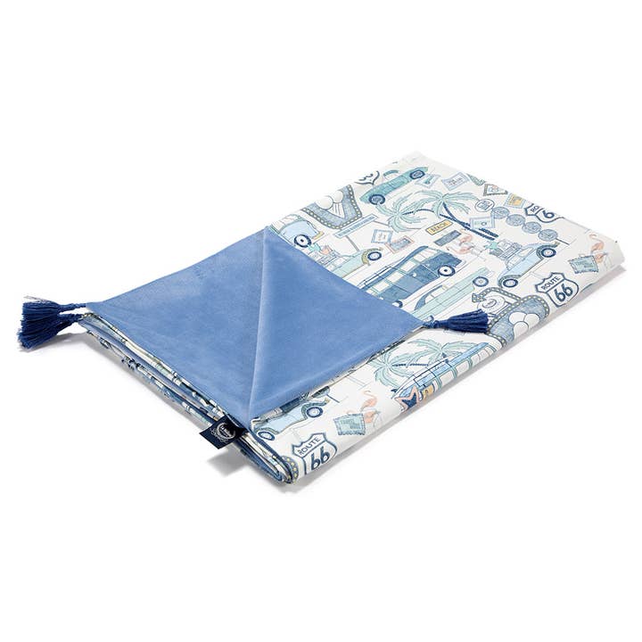 Large Light Velvet Blanket - Route 66 Colour - Dove Blue for wholesale by La Millou USA