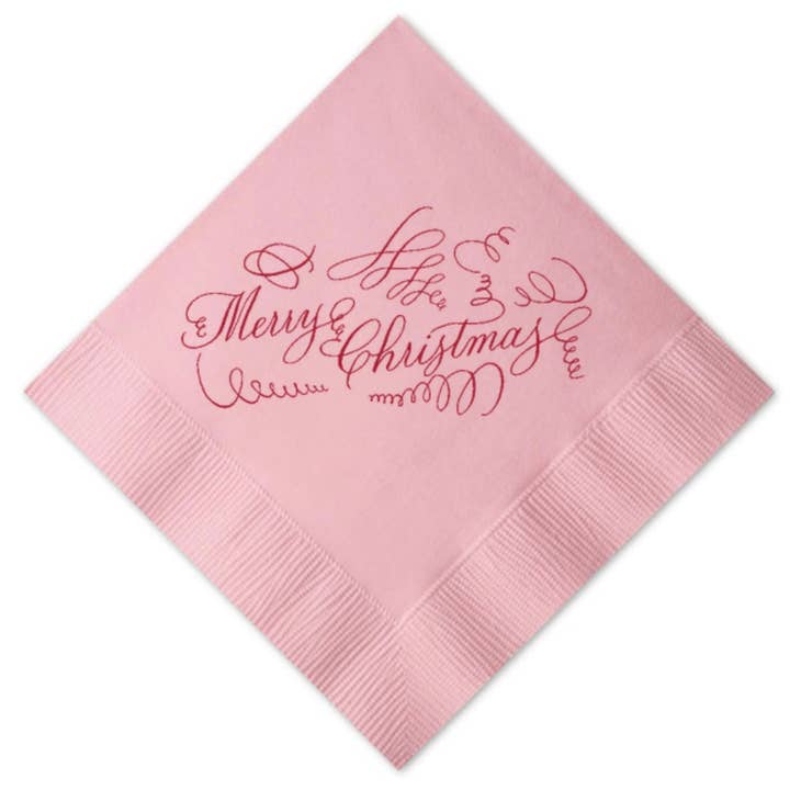 Ciliegia su Tovagliolo da Cocktail Natalizio Rosa per la vendita all'ingrosso da parte di Kate Chambers Designs