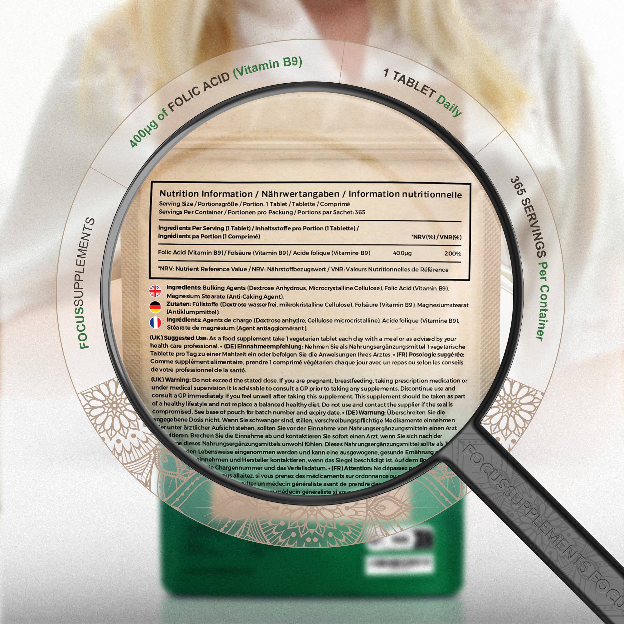 Focus Supplements - Vente Supplément oral/vitamine - Acide folique (400 µg) 365 comprimés4