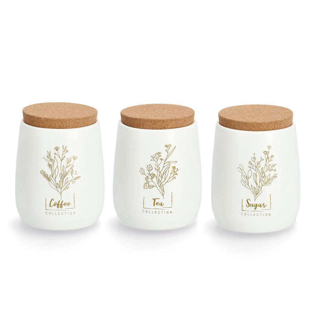 white Storage jar with cork lid "Tea", 750 ml, metal for wholesale on Faire1