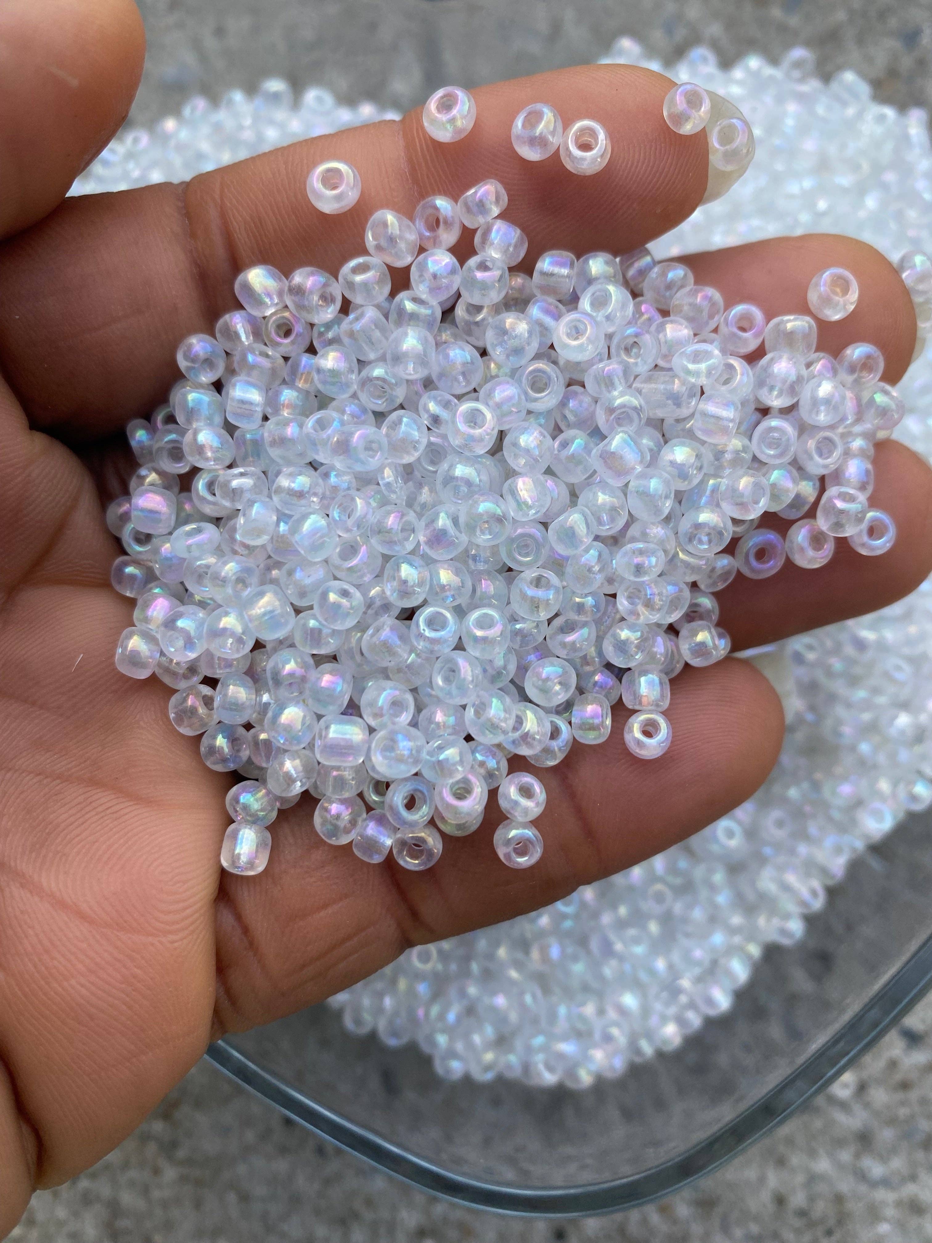 MaddieMayShop - Wholesale Beads - Clear/White Beads - Rainbow White Beads- Pear Shimmer Beads- 4mm- 6/0 Glass Seed Beads For Jewelry Making, - White Beads-DIY Waist beads, Bracelet Necklace Earrings3