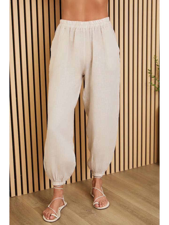 MILIO MILANO - Wholesale Pants - Women's - ELASTIC WAIST LINEN PANTS W/CUFFED ANKLES (707108/7042)