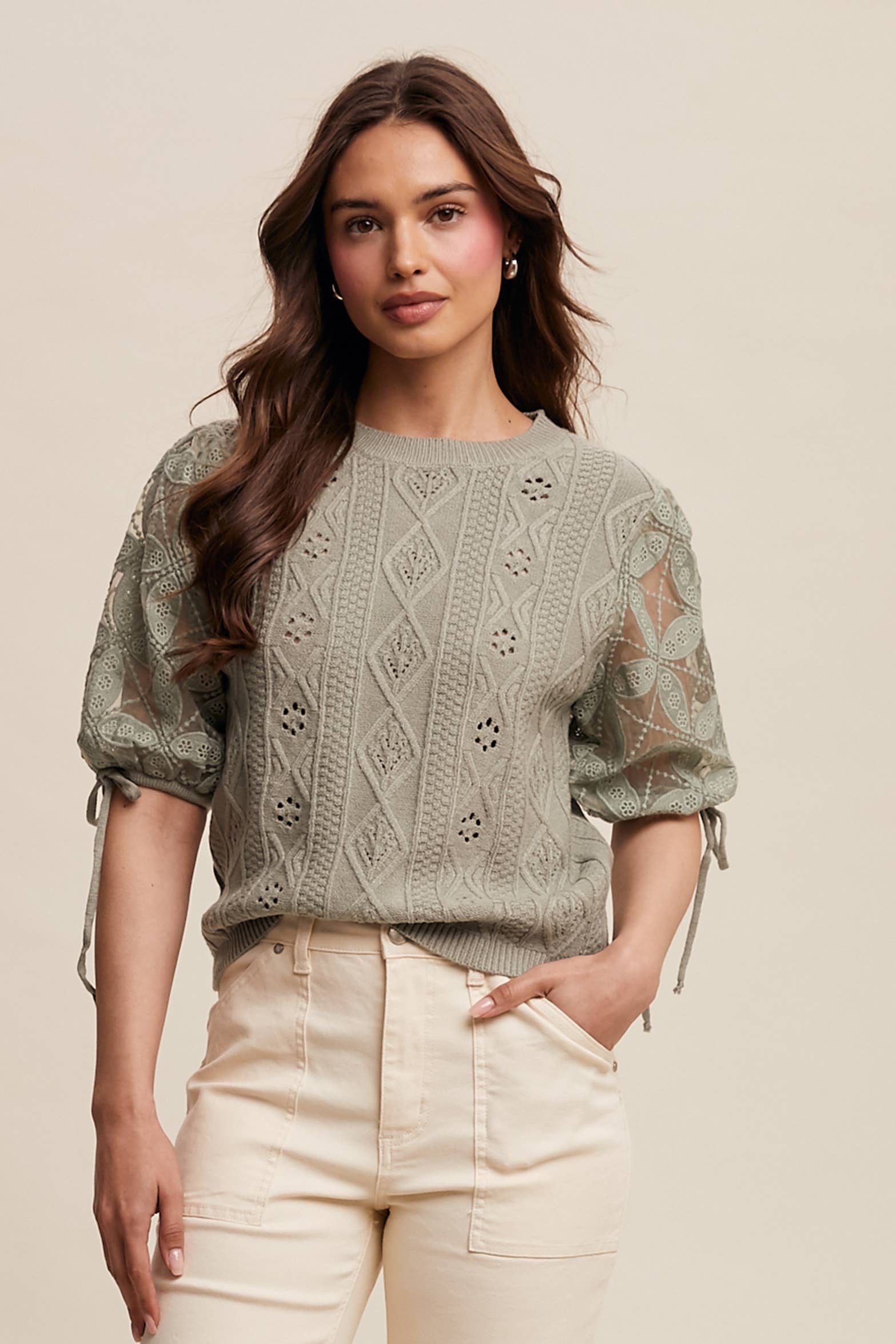 Listicle – Pulôver - Mulher por atacado – Top de Malha com Mangas Bufantes e Ilhós32