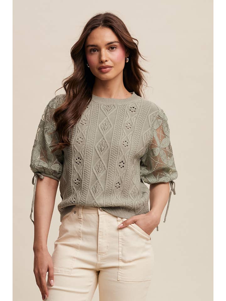 Listicle – Pulôver - Mulher por atacado – Top de Malha com Mangas Bufantes e Ilhós32